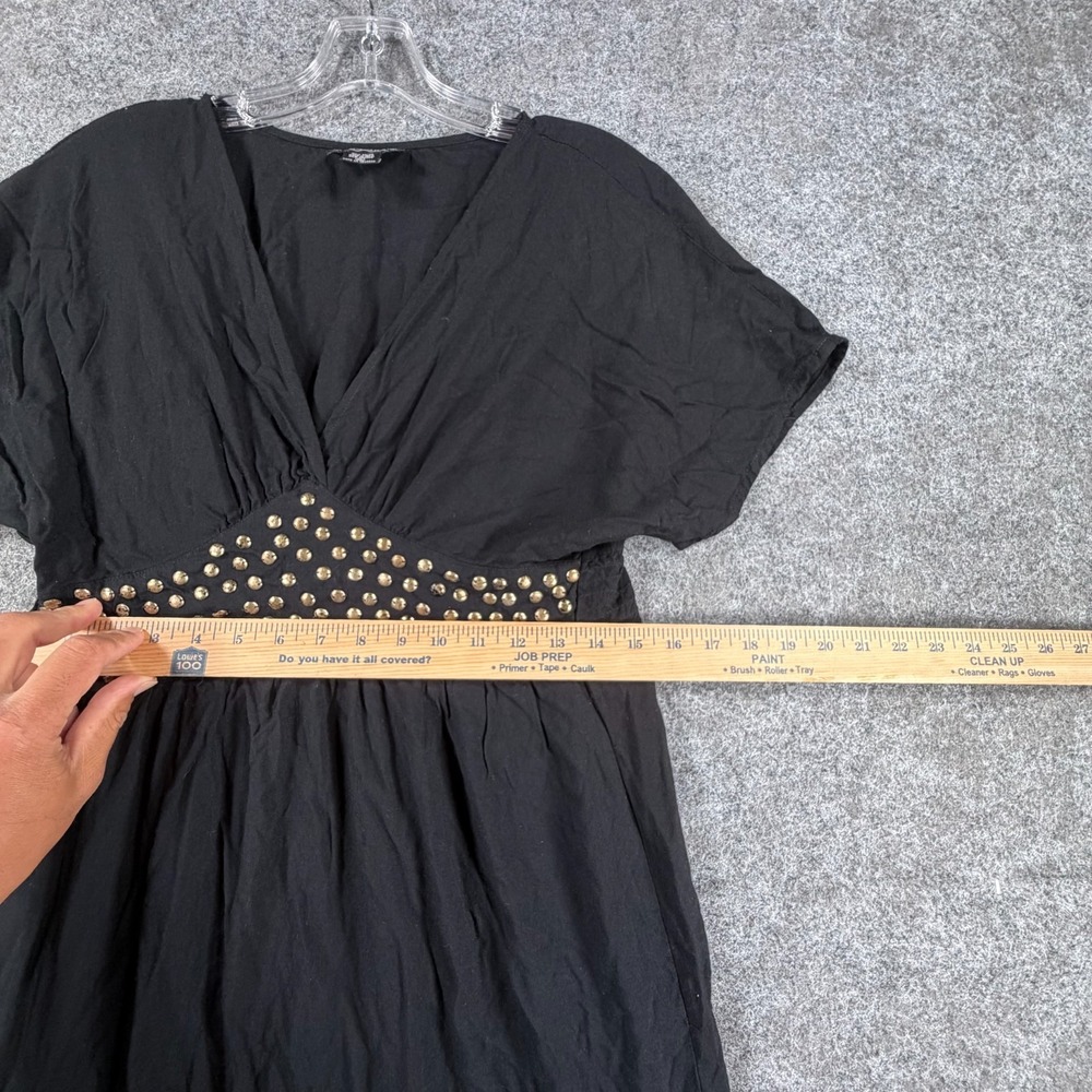 Angie Mini Dress Womens XL Black Studded Short Sleeve Casual Party Wear V Neck - Picture 3 of 16